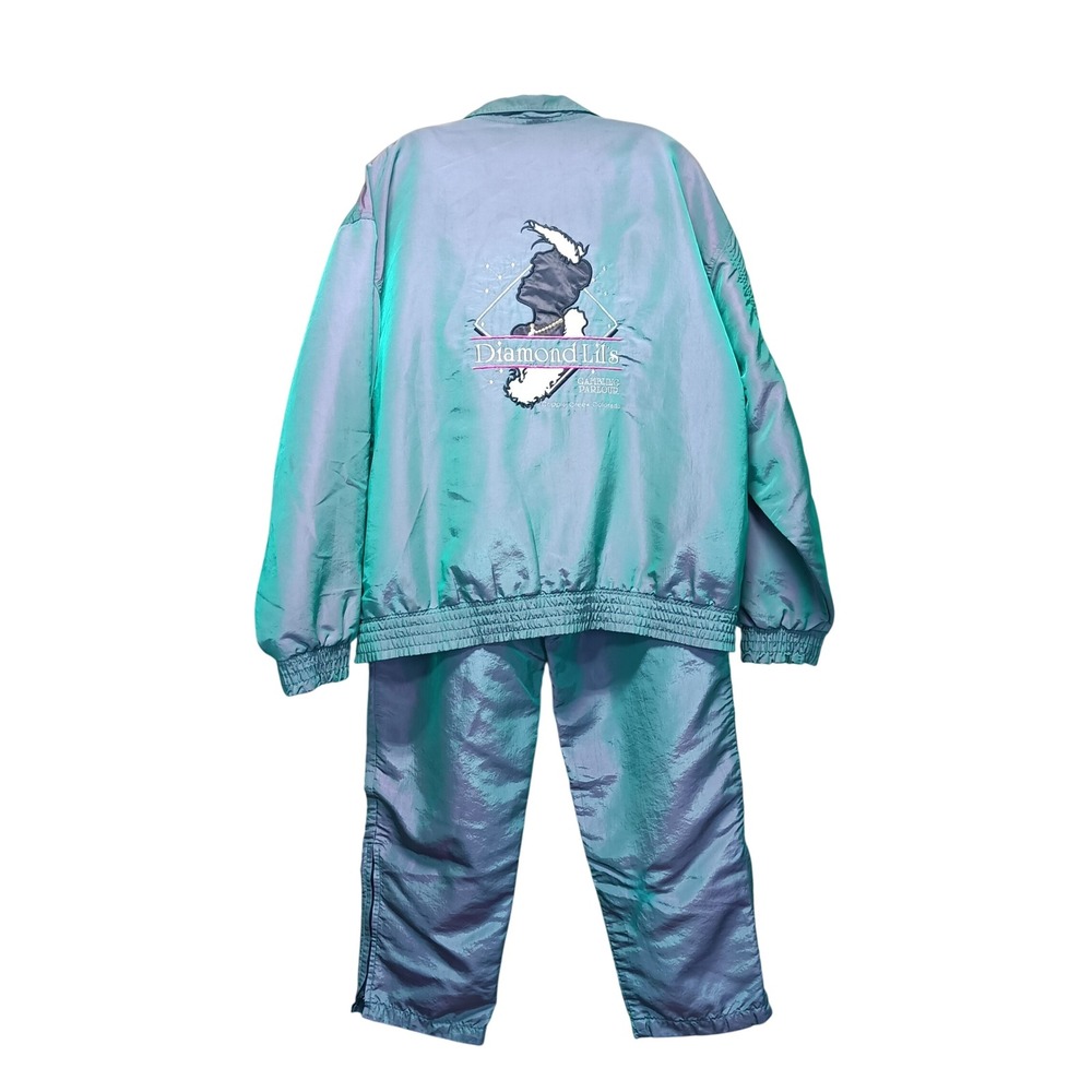 Vtg 90s MAP Diamond Lils Iridescent Track Suit Windbreaker Set Womens L Rare HTF